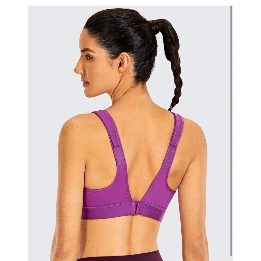 SYROKAN new purple Front adjustable padded sports bra work out bra women’s 34G - Picture 3 of 13